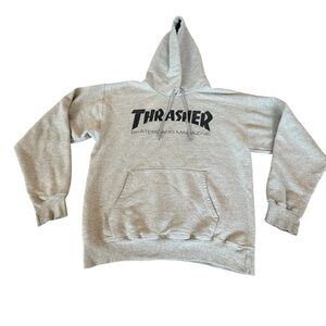Vintage Thrasher Hoodie‎ Mens S Gray Sweatshirt Skateboard Magazine Logo Sweater